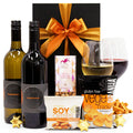 Put Your Feet Up wine and snack gift hamper in a black gift box