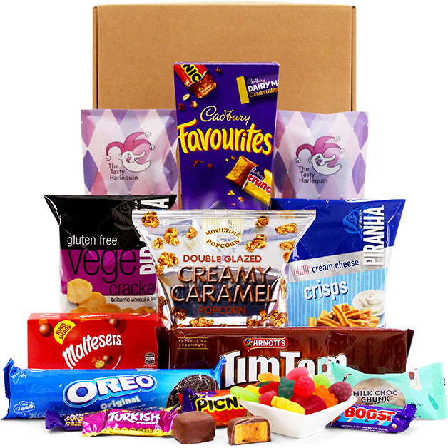 Treat Yourself snack pack with Tim Tams, Cadbury and more in a craft box
