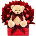 I Love You Beary Much chocolate bouquet with Baxter Bear and red hearts in a red box