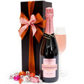 Chandon Brut Rosé 750ml and cream truffles in a glossy gift box with ribbon