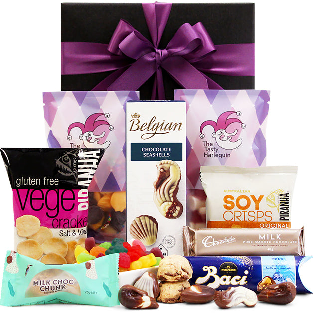 Tasty Treats beer and savoury snack gift hamper in a red or black gift box