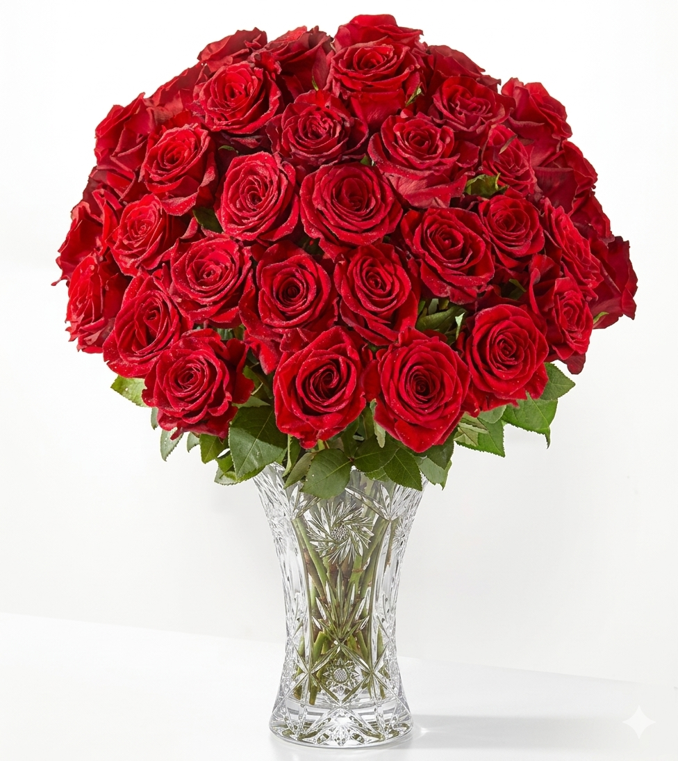 Absolute Devotion 36 red roses in a vase