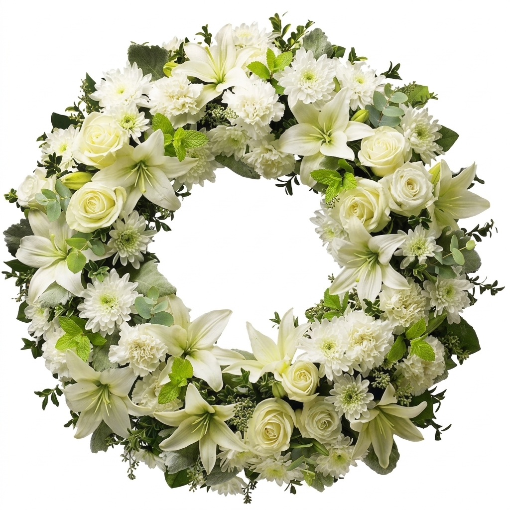 Peacefulness fragrant white flower funeral wreath